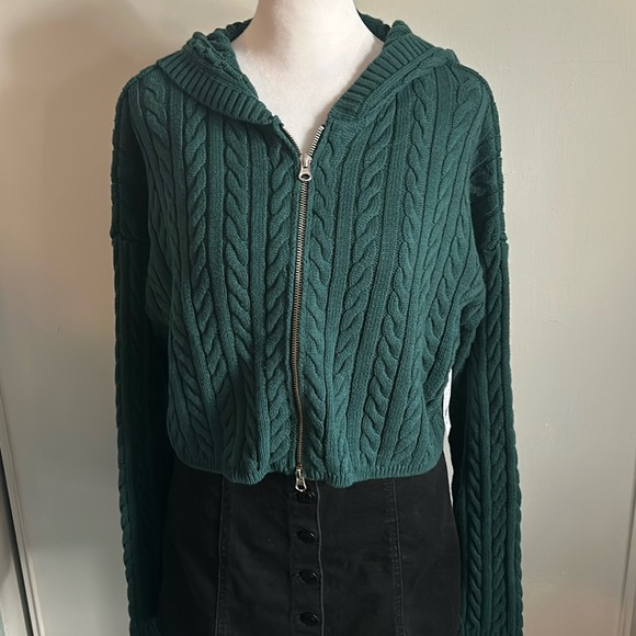 New PacSun Women’s LA Hearts Mini Cable Stitch Knit Zip Up Hoodie Sweater - Picture 1 of 9